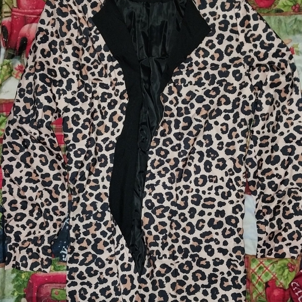 New XXL Sleek New Yorker Brown Black Blazer Leopard Print 2XL Jacket Mid Coat